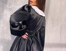 Сукня з коміром та об'ємними рукавами з широким поясом | PUSHKA SHOP