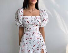 Сукня -міді зі шнурівкою на спинці та розрізом на ніжці з принтом | PUSHKA SHOP