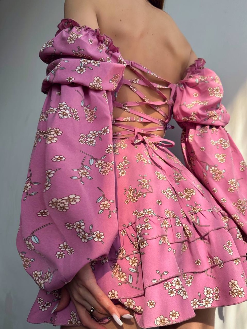 Квіткова сукня з воланами та шнуровкою по спинці | PUSHKA SHOP