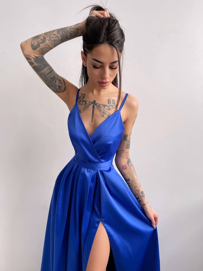 Платье макси с разрезом на юбке и запахом на груди   Платье макси с разрезом на юбке и запахом на груди   | PUSHKA SHOP