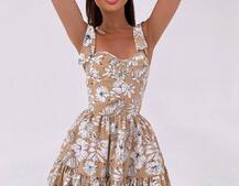 Сукня з чашечками та елементами корсету в квітковий принт  | PUSHKA SHOP