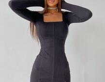 Платье-мини с квадратным вырезом  Платье-мини с квадратным вырезом  | PUSHKA SHOP