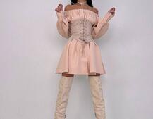 Приталена сорочка на плічках+  мереживний корсет | PUSHKA SHOP