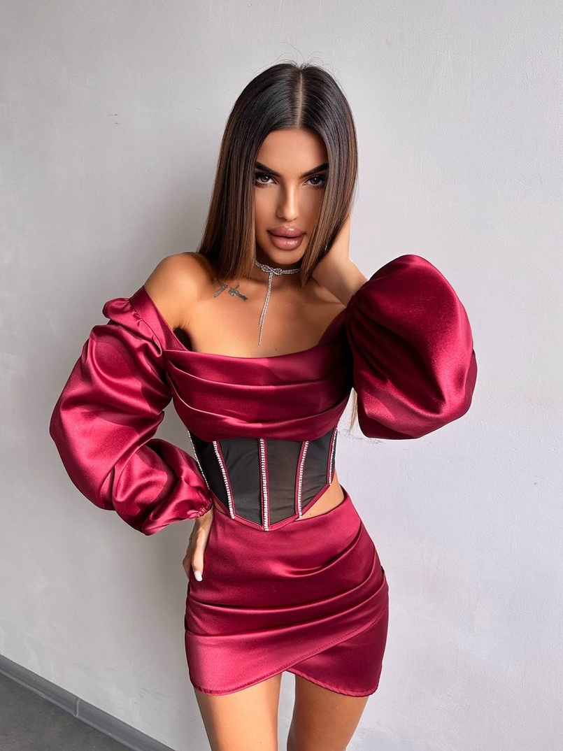 Комплект: корсет, декорований стразами   + спідниця міні з драпіруванням  | PUSHKA SHOP