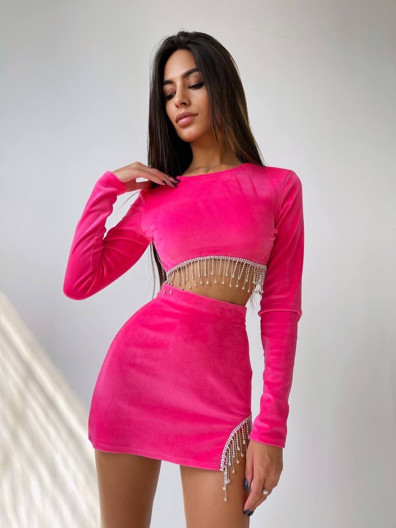 Оксамитовий комплект, декорований бахромою зі страз Оксамитовий комплект, декорований бахромою зі страз | PUSHKA SHOP