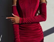 Оксамитова корсетна сукня міні, декорована стразами     Ручна робота  Оксамитова корсетна сукня міні, декорована стразами     Ручна робота  | PUSHKA SHOP