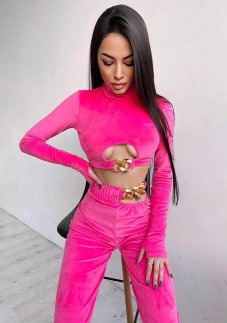 Велюровый костюм с цепями: топ + джоггеры  | PUSHKA SHOP