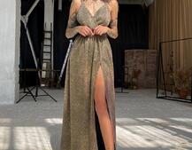 Блестящее платье-макси с разрезом   Блестящее платье-макси с разрезом   | PUSHKA SHOP