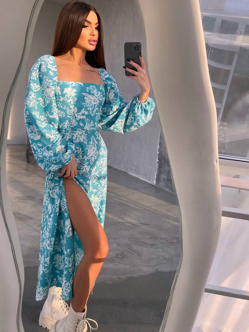 Улюблена сукня-міді зі шнурівкою на спинці та розрізом на ніжці | PUSHKA SHOP