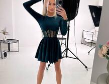 Трикотажна корсетна сукня з мереживом та пишною спідницею  | PUSHKA SHOP