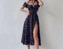 Платье миди с завязками на груди в цветочный принт Платье миди с завязками на груди в цветочный принт | PUSHKA SHOP