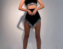 Декорированный бархатный  костюм с подплечниками  | PUSHKA SHOP