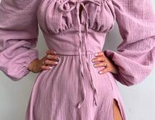 Муслінова сукня -міді з розрізом на ніжці Муслінова сукня -міді з розрізом на ніжці | PUSHKA SHOP