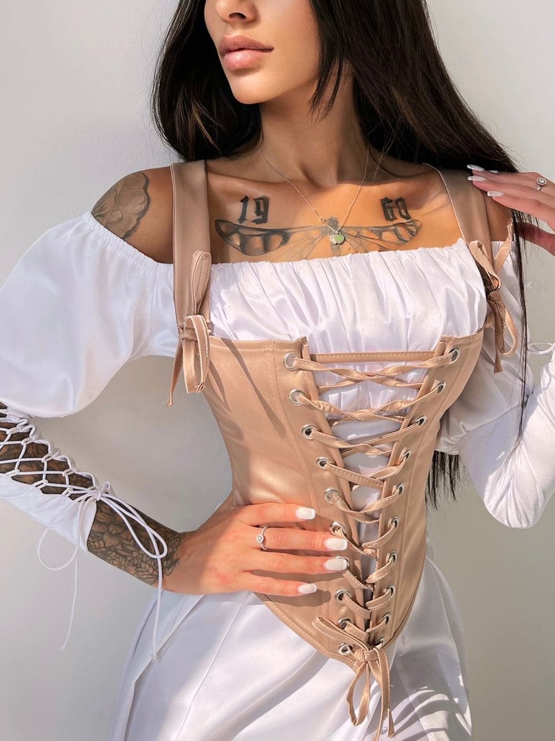 Шелковое платье + атласный корсет на шнуровке Шелковое платье + атласный корсет на шнуровке | PUSHKA SHOP