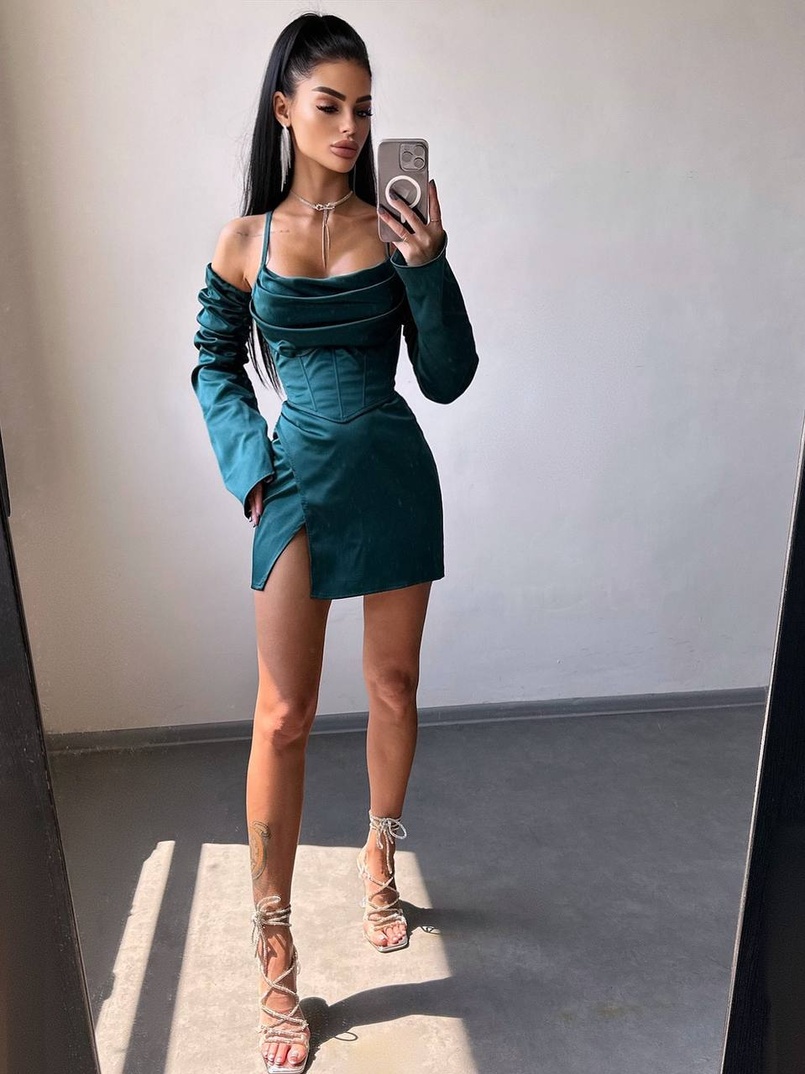 Комплект: корсет з рукавами    + спідниця міні з драпіруванням   | PUSHKA SHOP