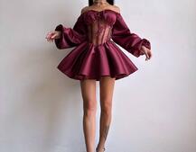 Атласна сукня з обʼємними рукавами та мереживом | PUSHKA SHOP