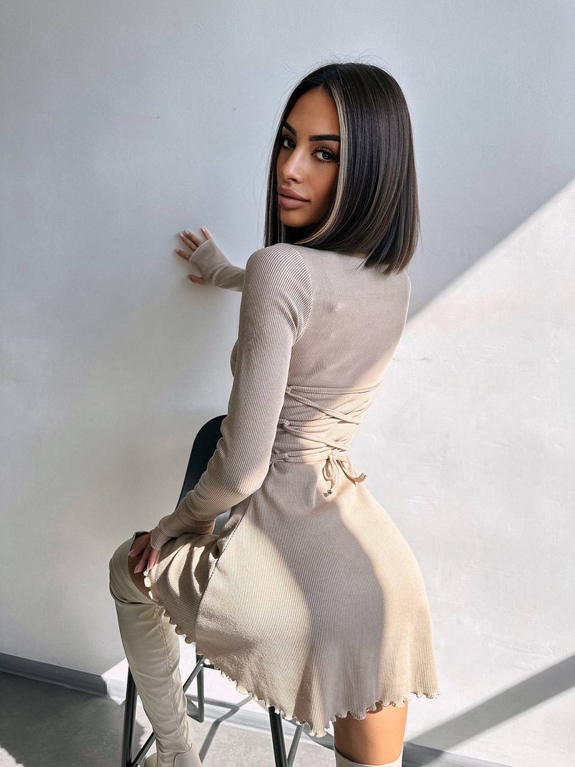 Трикотажна сукня міні  зі шнурівкою на спинці    | PUSHKA SHOP