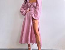 Муслінова сукня -міді з розрізом на ніжці Муслінова сукня -міді з розрізом на ніжці | PUSHKA SHOP