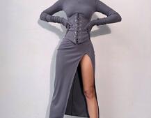 Комплект: трикотажне плаття- міді + корсет + рукавички | PUSHKA SHOP