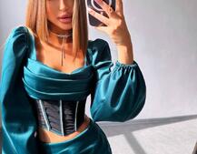 Комплект: корсет, декорований стразами   + спідниця міні з драпіруванням  | PUSHKA SHOP