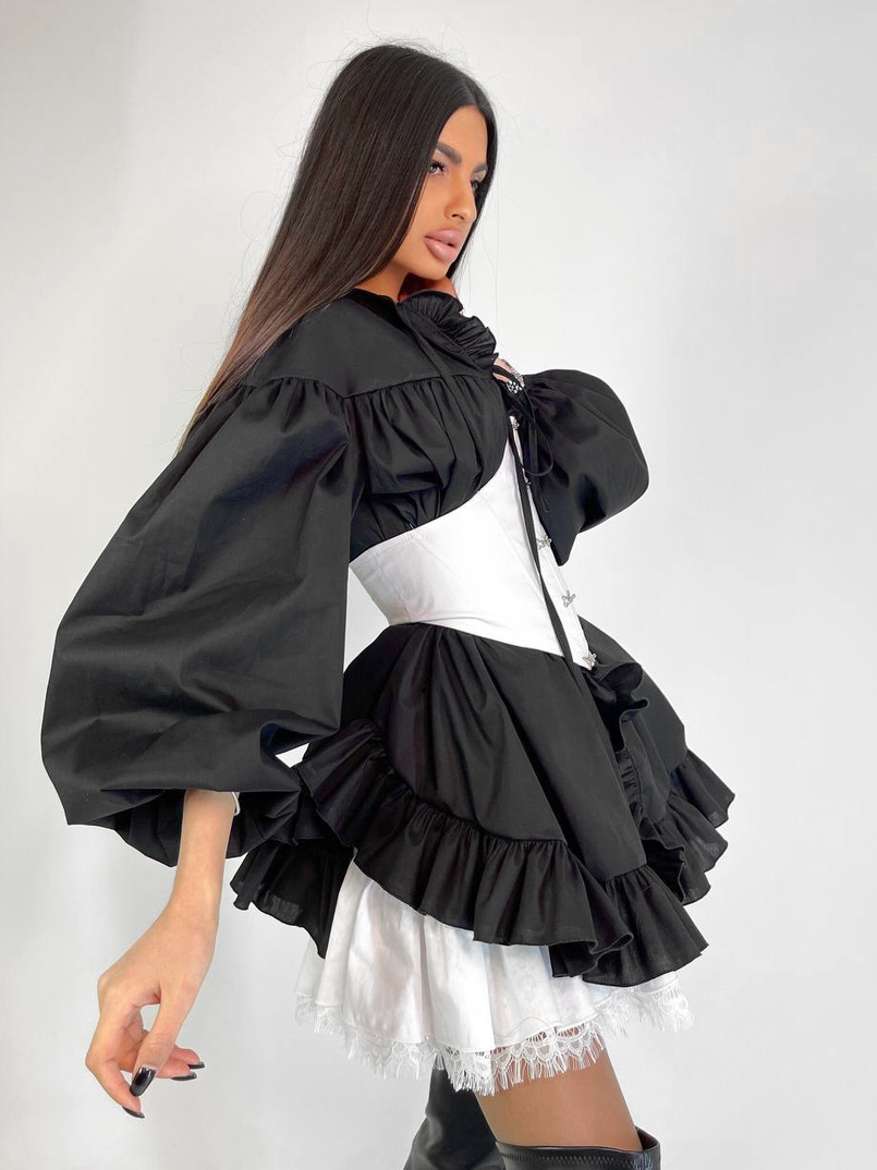 Хлопковое платье в комплекте с подьюбником и корсетом, декорированном крючками  | PUSHKA SHOP