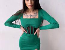 Сукня-міді  з елементами корсету   | PUSHKA SHOP