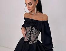 Приталена сорочка на плічках+  мереживний корсет | PUSHKA SHOP