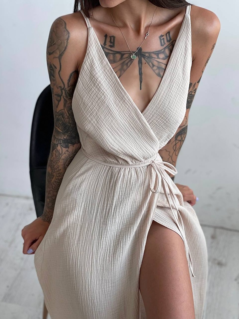 Муслиновое платье с запахом Муслиновое платье с запахом | PUSHKA SHOP