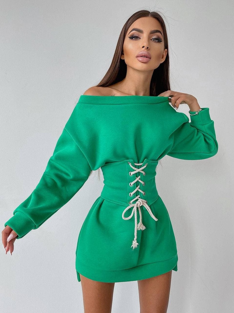 Худи на флисе + корсет на шнуровке  | PUSHKA SHOP