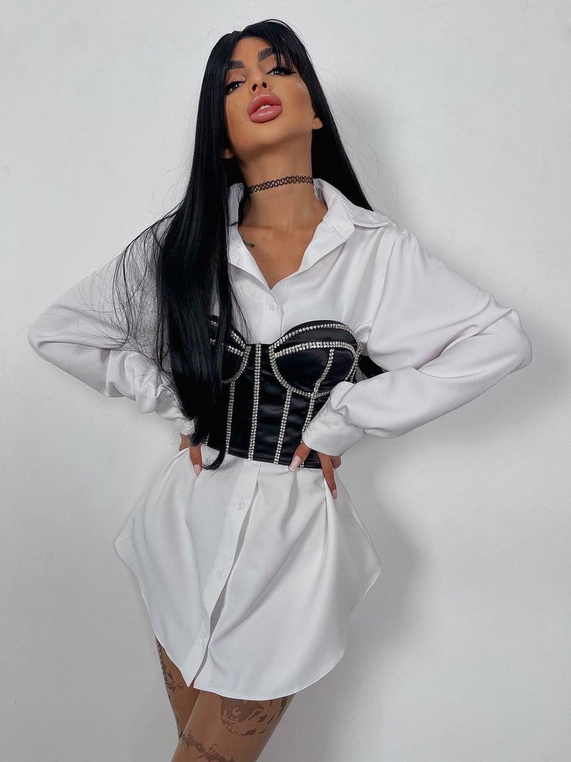 Приталена сукня-сорочка+корсет, декорований стразами | PUSHKA SHOP