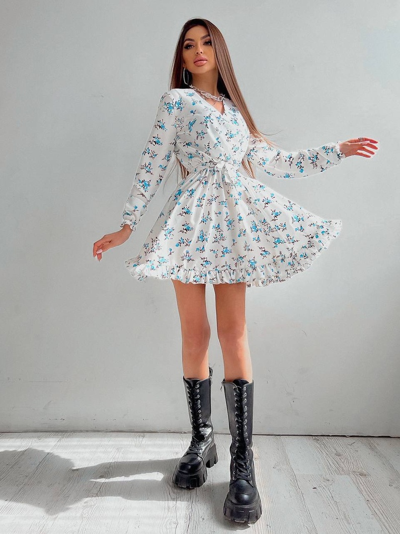 Платье в цветочный принт с оборками | PUSHKA SHOP