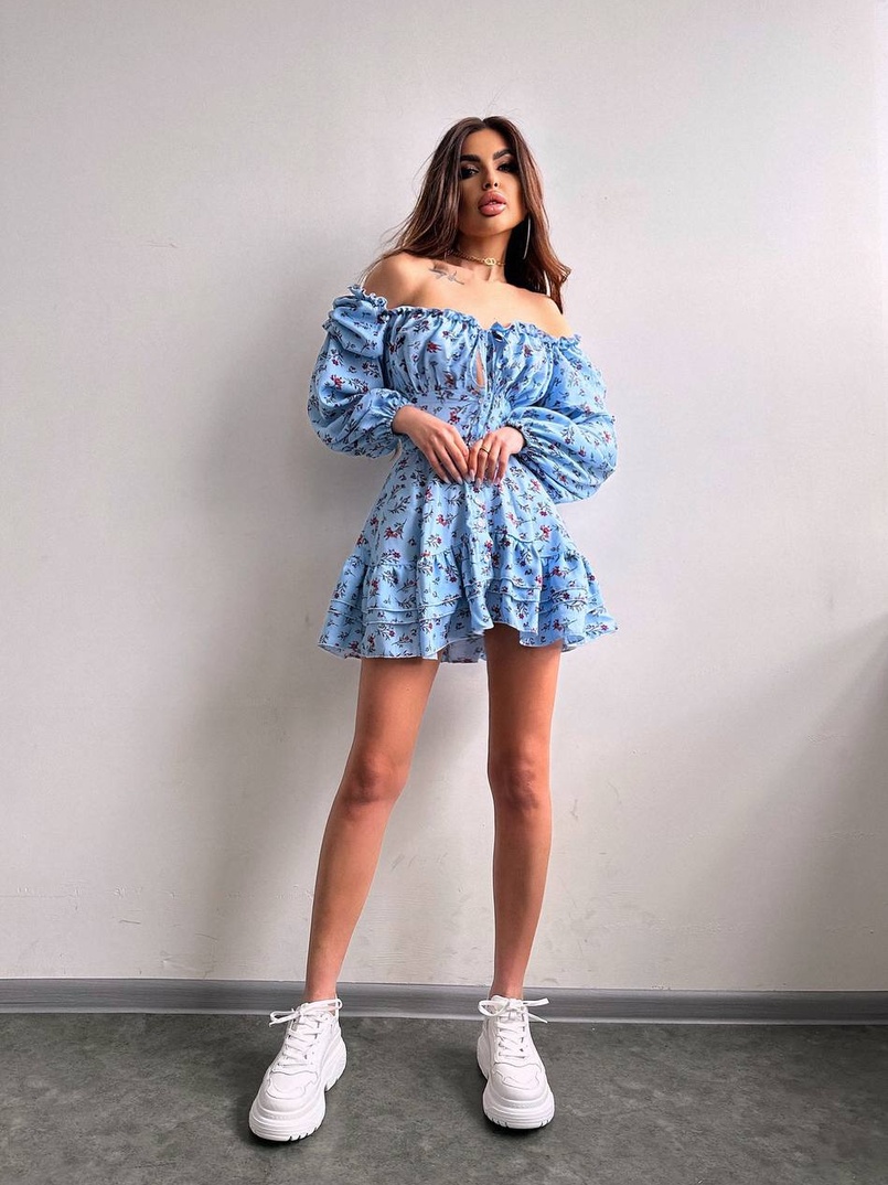 Сукня з квітковим принтом з воланами на ґудзиках  | PUSHKA SHOP