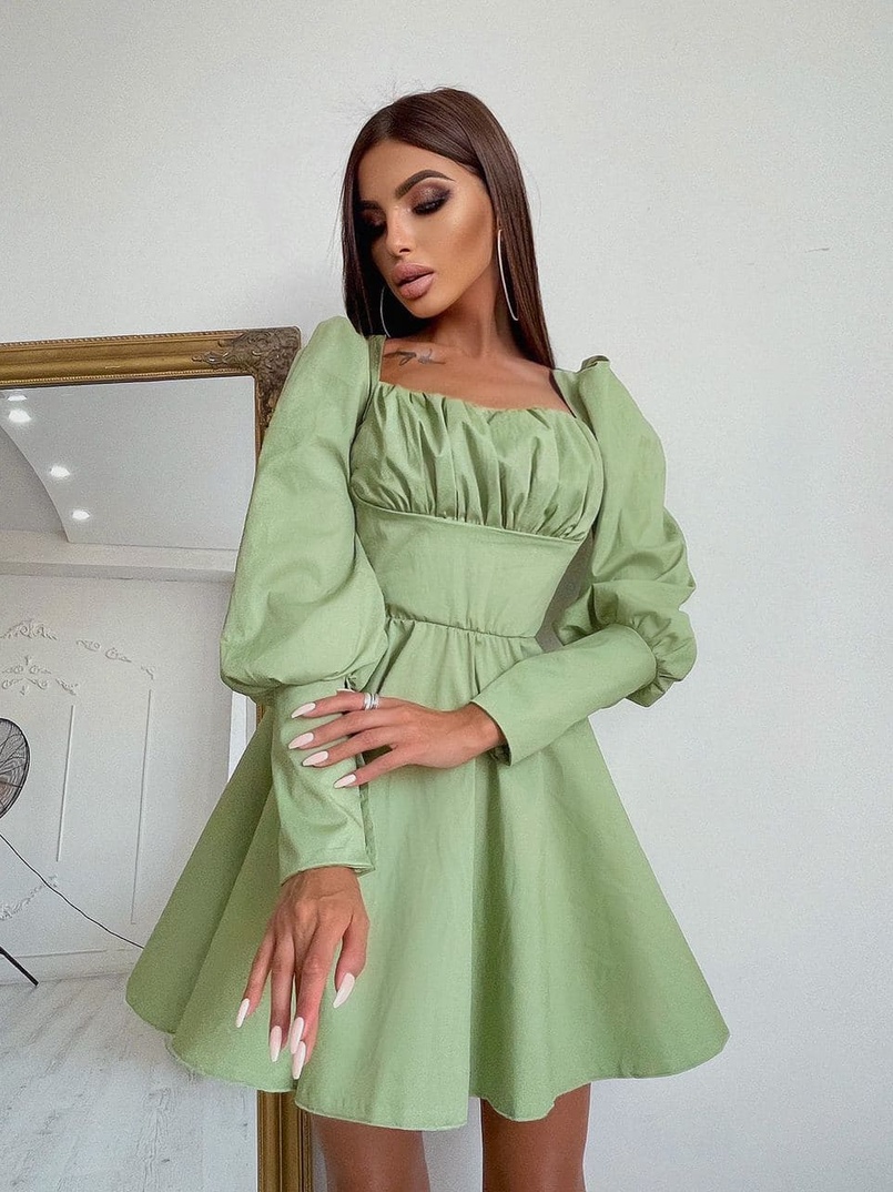 Платье с объемными рукавами из хлопка | PUSHKA SHOP