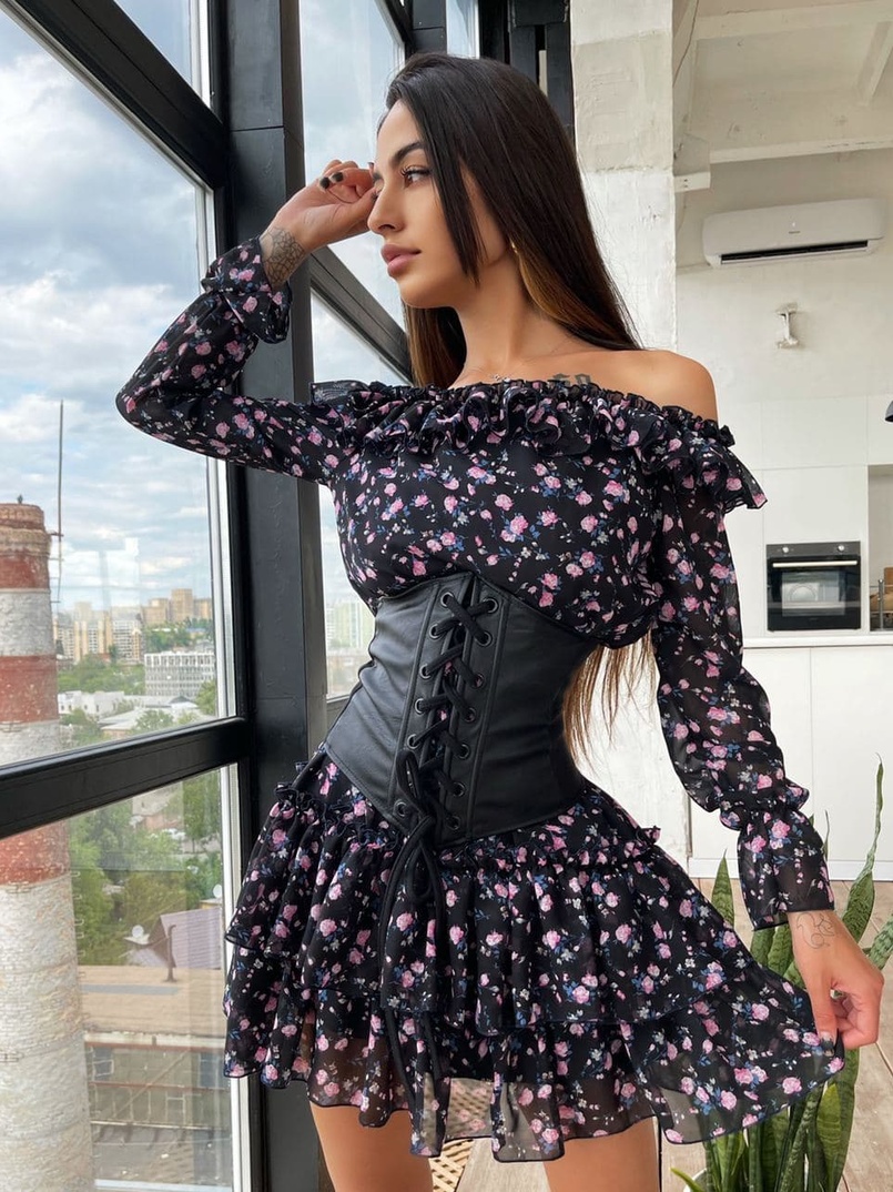 Шифоновое платье с рюшами на подкладке  | PUSHKA SHOP