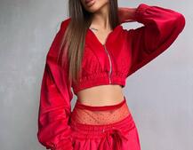 Велюровий комплект декорований стразами( бомбер+ рукавички+ штани + трусики) | PUSHKA SHOP