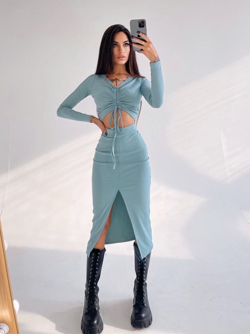 Комплект: топ+ юбка миди с разрезом Комплект: топ+ юбка миди с разрезом | PUSHKA SHOP