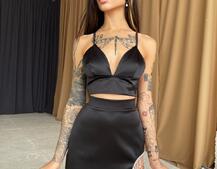 Комплект: топ + юбка, декорированная бахромой из страз  Комплект: топ + юбка, декорированная бахромой из страз  | PUSHKA SHOP