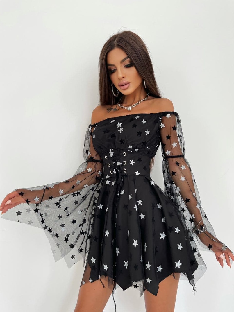 Платье с расклешенными рукавами в комплекте с корсетом Платье с расклешенными рукавами в комплекте с корсетом | PUSHKA SHOP