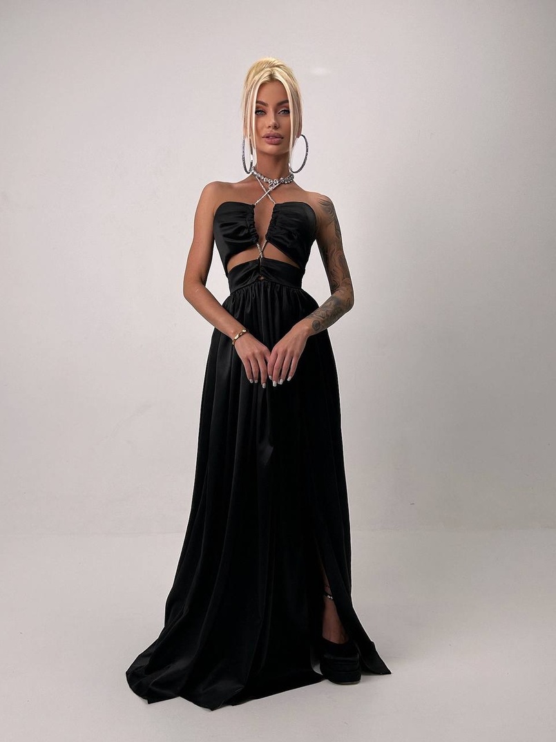 Атласна сукня максі із шнуром зі стразами  | PUSHKA SHOP