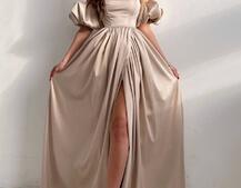 Атласное платье макси с объемными рукавами   | PUSHKA SHOP