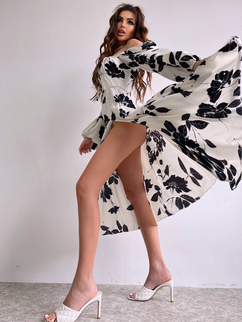 Сукня міді з квітковим принтом  | PUSHKA SHOP