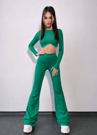 Комплект : штани кльош і топ , декорований бахромою зі страз Ручна робота | PUSHKA SHOP