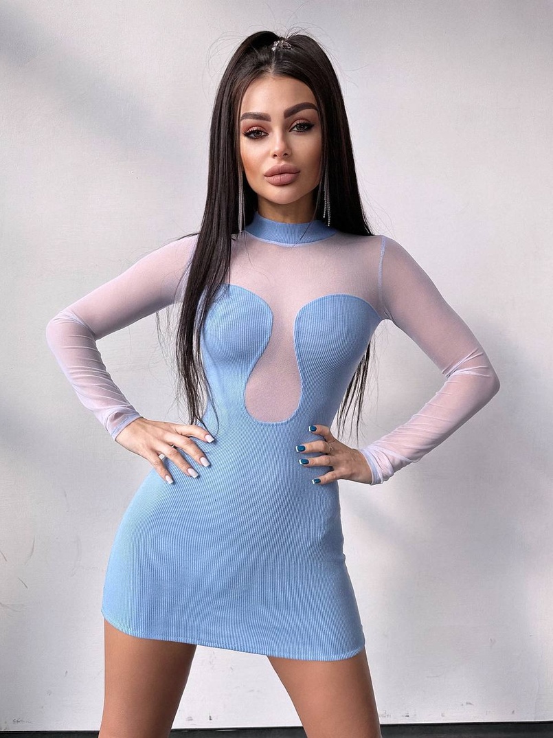 Трикотажна сукня з вставками сітки | PUSHKA SHOP