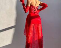 Мереживна сукня максі з рукавичками  | PUSHKA SHOP