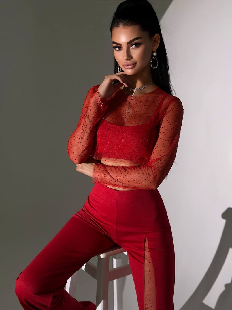 Комплект: топ + штани із сіткою зі стразами  | PUSHKA SHOP
