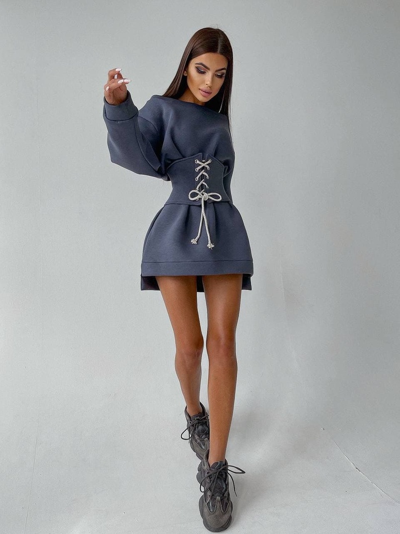 Худи на флисе + корсет на шнуровке  | PUSHKA SHOP