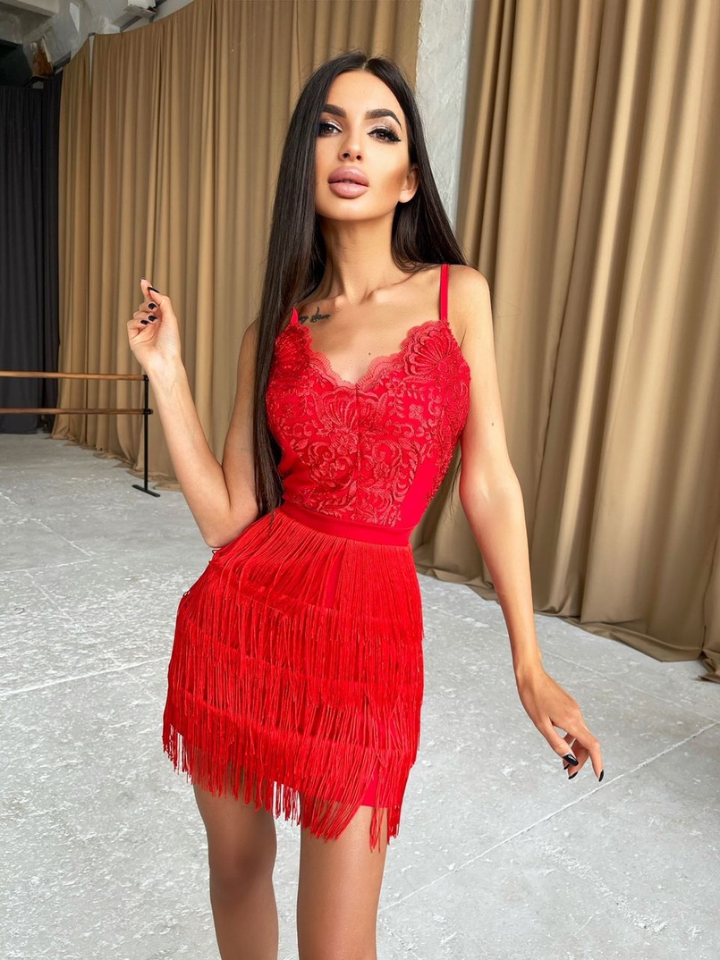 Платье с кружевным верхом и бахромой  Платье с кружевным верхом и бахромой  | PUSHKA SHOP