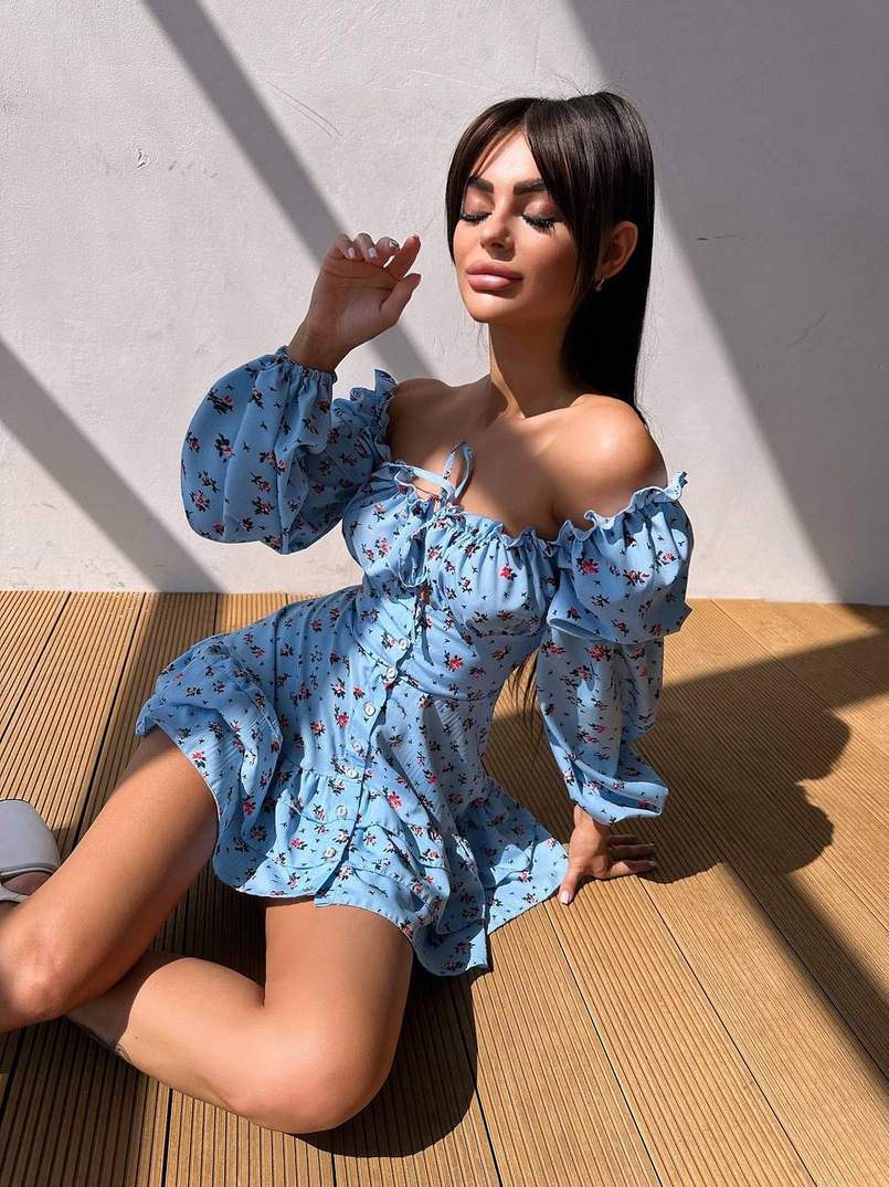 Сукня з квітковим принтом з воланами на ґудзиках Сукня з квітковим принтом з воланами на ґудзиках | PUSHKA SHOP