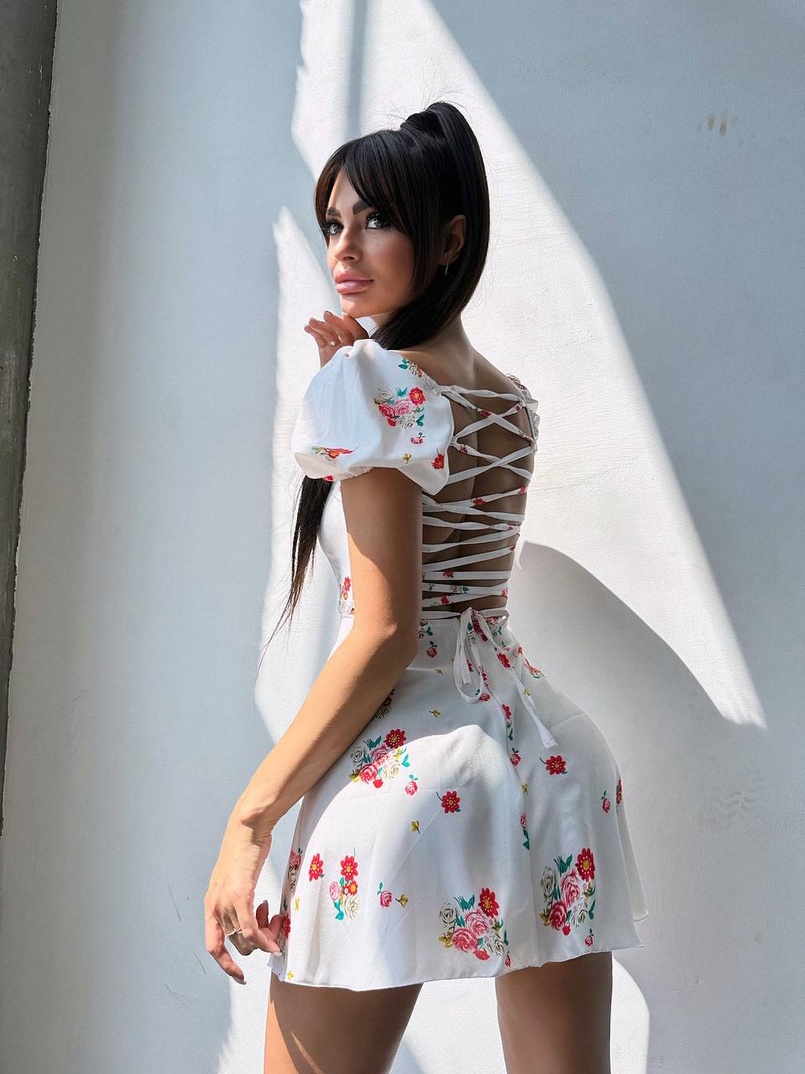 Сукня- міні у квітковий принт зі шнурівкою на спинці  | PUSHKA SHOP
