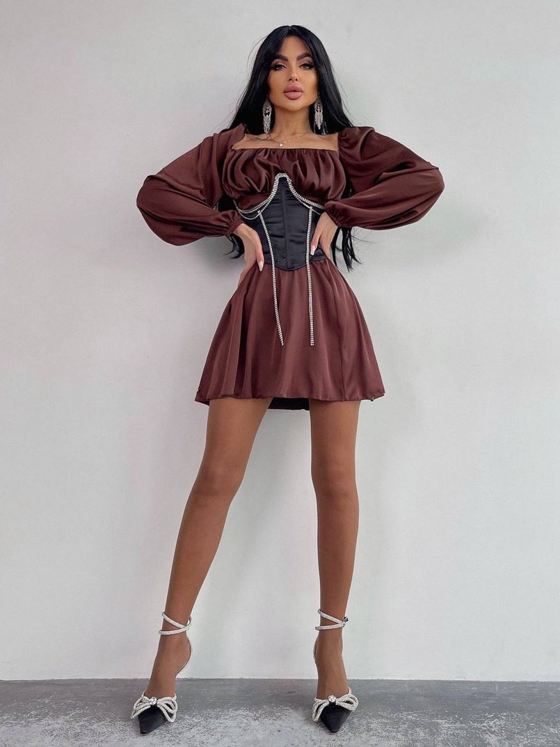 Приталена сукня з шовку  + корсет декорований стразами  Ручна робота  Приталена сукня з шовку  + корсет декорований стразами  Ручна робота  | PUSHKA SHOP